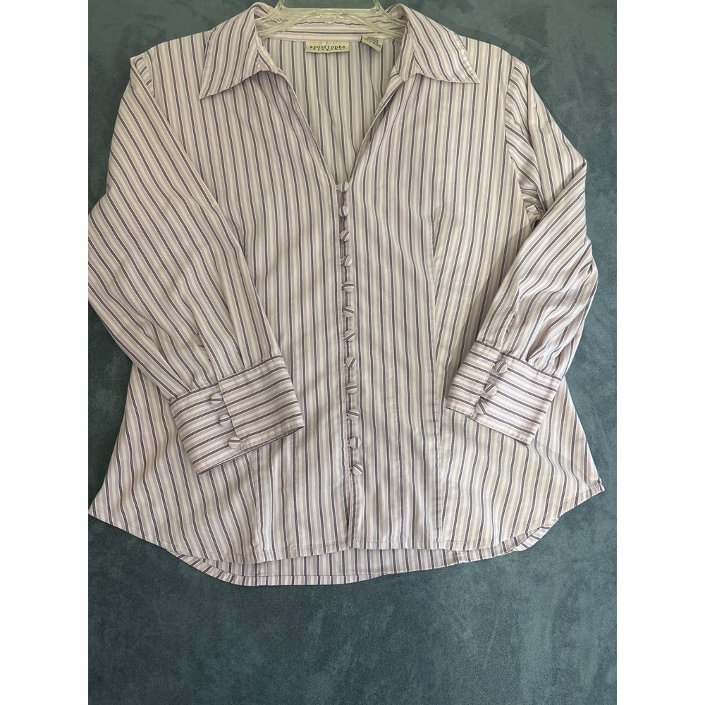 Apostrophe Stretch Striped V-Neck  Purple Pink White Size 12